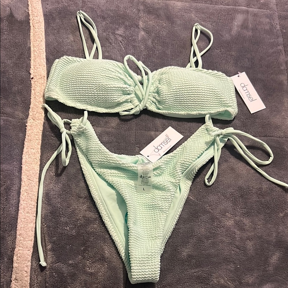 Women’s Mint Green Bikini Set top Medium Bottom Large - Picture 1 of 11